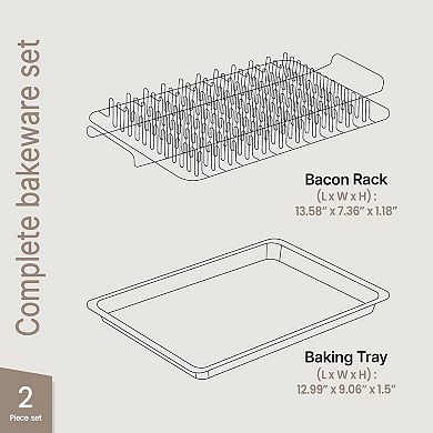 Nonstick Bacon Tray Set with Rack, Marble Coating Cooking Tray, Carbon Steel Rack, 2-Piece Set