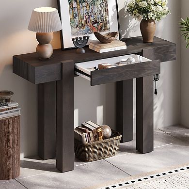 HomeRoots 47" Wood Console Table With USB And Drawer