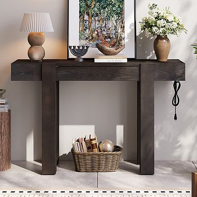 HomeRoots 47" Wood Console Table With USB And Drawer