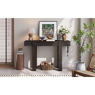 HomeRoots 47" Wood Console Table With USB And Drawer