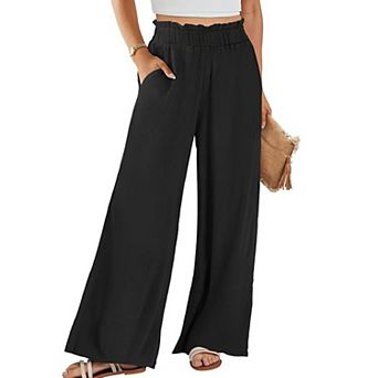 Women's Casual Wide Leg Pants High Waisted Ruffled Elastic Waist Loose Breathable Summer Pants