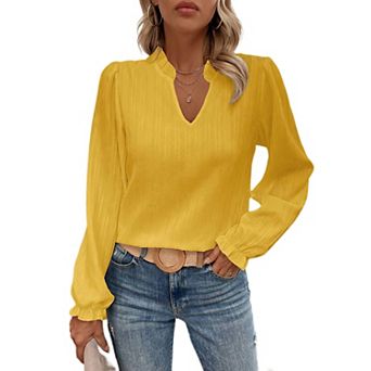 Womens Dressy Blouse Casual Long Ruffle Sleeve V Neck T-Shirts Work Business Loose Tunic Tops