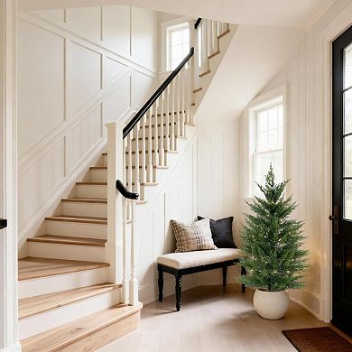 2 Pcs Artificial Pine Trees Realistic 3D Needles Faux Potted Plants in White Round Pots