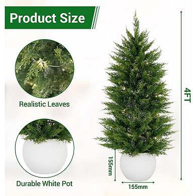 2 Pcs Artificial Pine Trees Realistic 3D Needles Faux Potted Plants in White Round Pots