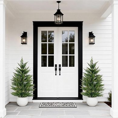 2 Pcs Artificial Pine Trees Realistic 3D Needles Faux Potted Plants in White Round Pots