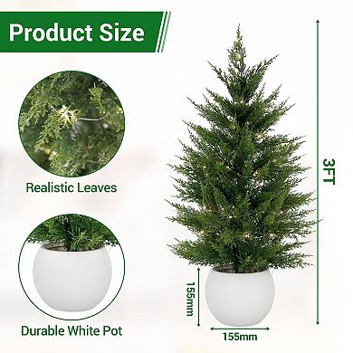 2Pcs Artificial Evergreen Pine Trees Realistic 3D Needles Modern White Round Pots