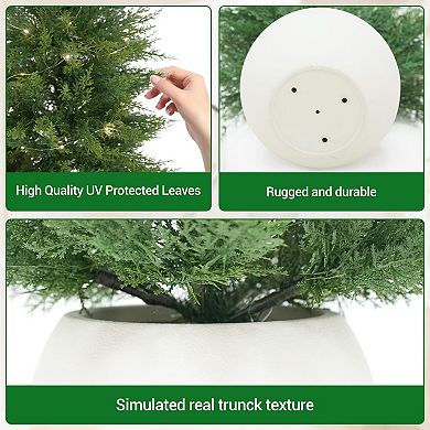 2Pcs Artificial Evergreen Pine Trees Realistic 3D Needles Modern White Round Pots