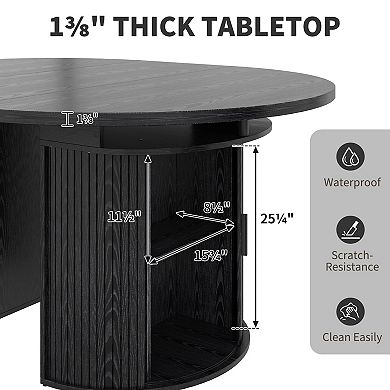 Extendable Round Dining Table w/2-Tier Storage Shelf & Drawer,47.5 to 63In Expandable Kitchen Table