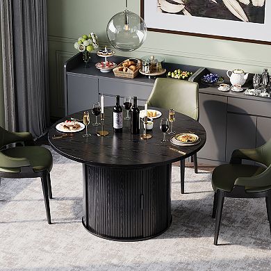 Extendable Round Dining Table w/2-Tier Storage Shelf & Drawer,47.5 to 63In Expandable Kitchen Table