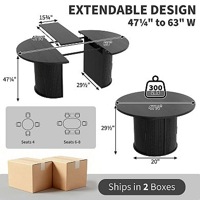 Extendable Round Dining Table w/2-Tier Storage Shelf & Drawer,47.5 to 63In Expandable Kitchen Table