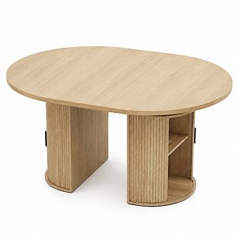 Extendable Round Dining Table w/2 tier Storage Shelf & Drawer,47.5 to 63 in Expandable Kitchen Table