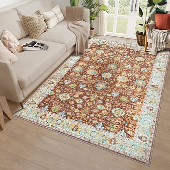 lxt-Area Rugs Machine Washable Boho Area Rug Non-Slip Vintage Carpet for Living Room Bedroom