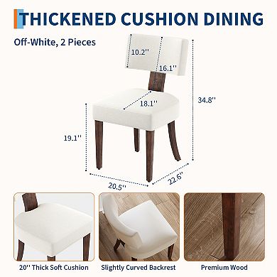 Dining Chairs Set of 2, Mid Century Modern Upholstered Chairs w/Back, Armless Kitchen Chairs