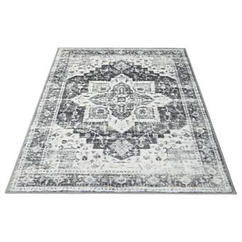 Washable Rug Vintage Distressed Rug Non Slip Non Shedding Accent Throw Rug for Dining Room Bedroom