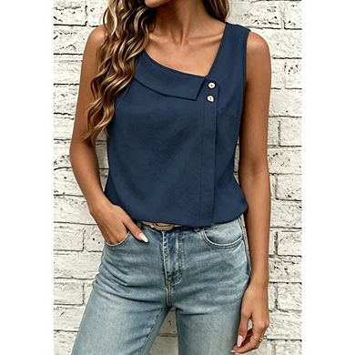 Women's Asymmetrical Square Neck Sleeveless Tank Top Casual Solid Cami Shirt