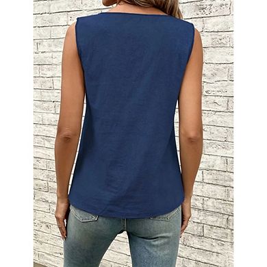 Women's Asymmetrical Square Neck Sleeveless Tank Top Casual Solid Cami Shirt