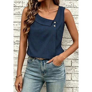 Women's Asymmetrical Square Neck Sleeveless Tank Top Casual Solid Cami Shirt