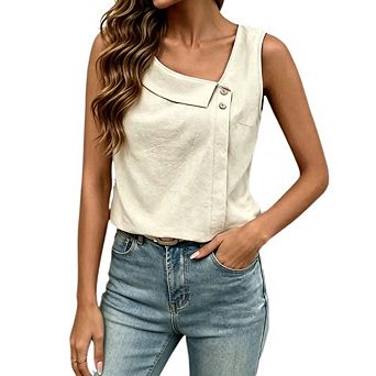 Women's Asymmetrical Square Neck Sleeveless Tank Top Casual Solid Cami Shirt