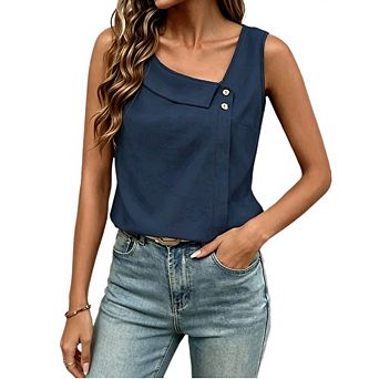 Women's Asymmetrical Square Neck Sleeveless Tank Top Casual Solid Cami Shirt