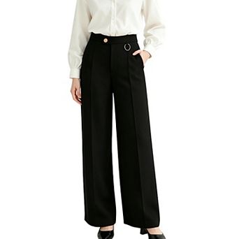 Womens High Waist Straight Wide Leg Suit Long Pants Button Elegant Summer Fall Casual Loose Trousers