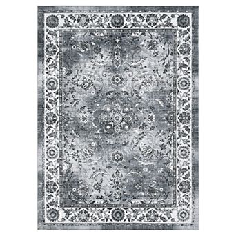 ANIXOL Washable Area Rug, Vintage Floral Print, for Living Room, Bedroom, Dining Room
