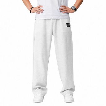 Men Light Textured Linen Blend Wide Leg Casual Drawstring Waist Pants With Label