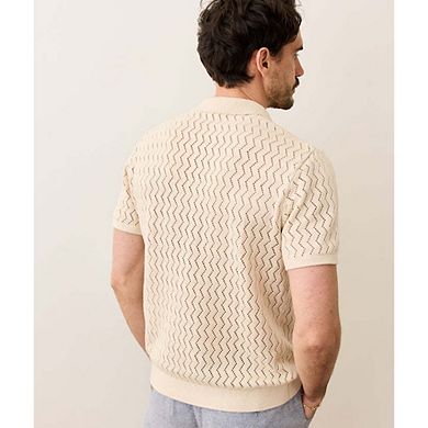 Men V Notch Collar Chevron Hollow Knit Short Sleeve Casual Summer Top