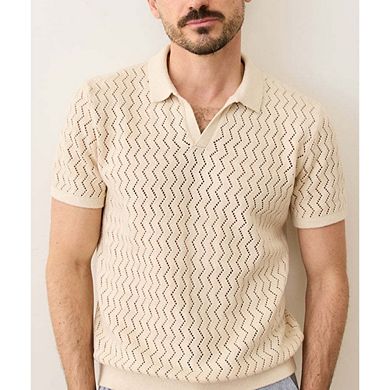 Men V Notch Collar Chevron Hollow Knit Short Sleeve Casual Summer Top