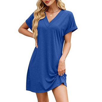 Womens Summer Short Dresses Casual V Neck Short Sleeve Loose T Shirt Dress Beach Vacation Mini Dress