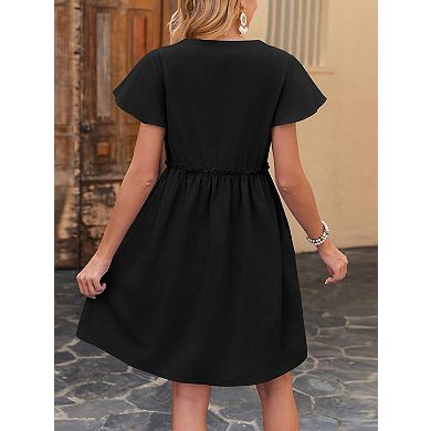 Womens Summer Dresses Casual Ruffle Cap Sleeve Button Down Swing Beach Vacation Short Dress