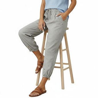 Cropped Pants for Women High Elastic Waisted Drawstring Cotton Linen Crop Pants with Pockets