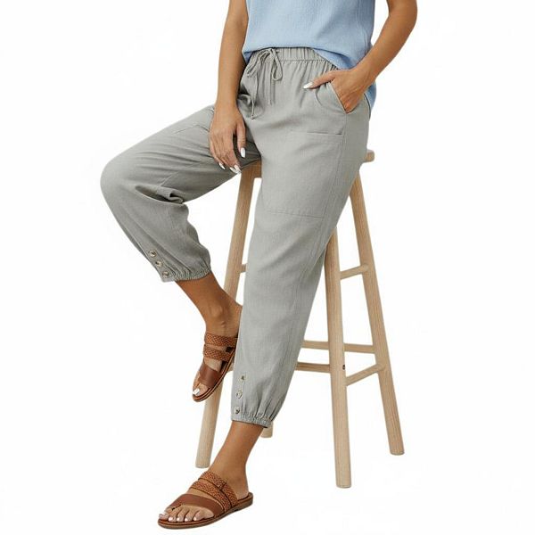 Cropped Pants for Women High Elastic Waisted Drawstring Cotton