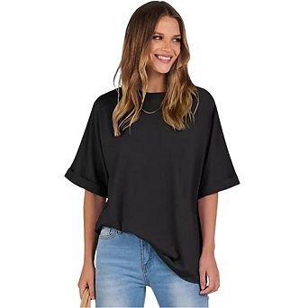 Womens Summer Oversized T Shirt Casual Short Sleeve Round Neck Drop Shoulder Loose Fit Basic Tee Top