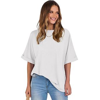 Womens Summer Oversized T Shirt Casual Short Sleeve Round Neck Drop Shoulder Loose Fit Basic Tee Top
