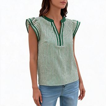 Womens Summer Tank Tops Casual V Neck Tiered Cap Short Sleeve Striped T Shirts Boho Blouses