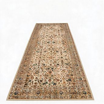 Vintage Floral Area Rug Washable, Non-Slip, Low Pile Carpet for Living Room, Bedroom