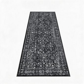 Vintage Floral Area Rug Washable, Non-Slip, Low Pile Carpet for Living Room, Bedroom