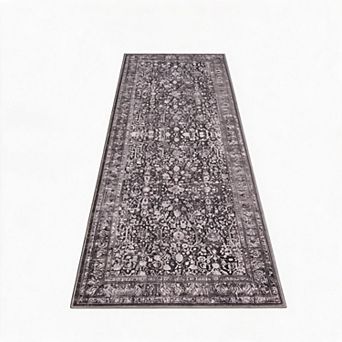 Vintage Floral Area Rug Washable, Non-Slip, Low Pile Carpet for Living Room, Bedroom
