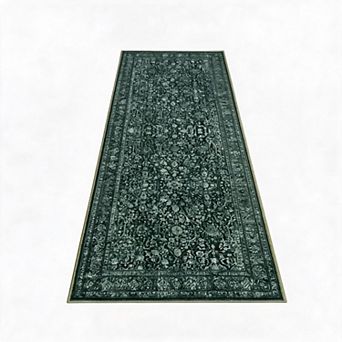 Vintage Floral Area Rug Washable, Non-Slip, Low Pile Carpet for Living Room, Bedroom