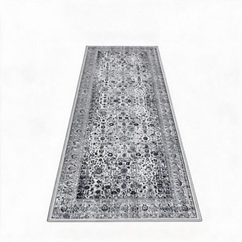 Vintage Floral Area Rug Washable, Non-Slip, Low Pile Carpet for Living Room, Bedroom