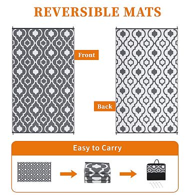 Waterproof & Reversible Outdoor Patio Rug Lightweight Plastic Straw Mat, Collapsible & Portable
