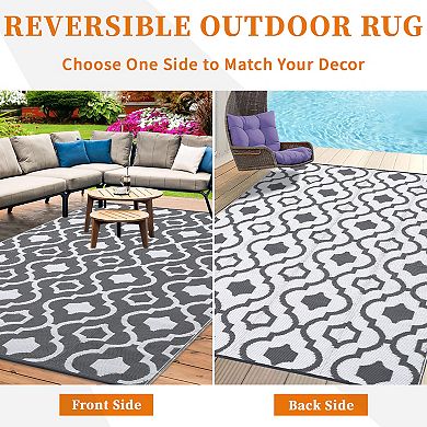 Waterproof & Reversible Outdoor Patio Rug Lightweight Plastic Straw Mat, Collapsible & Portable