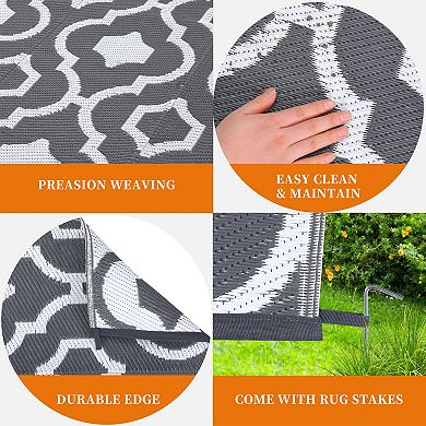 Waterproof & Reversible Outdoor Patio Rug Lightweight Plastic Straw Mat, Collapsible & Portable