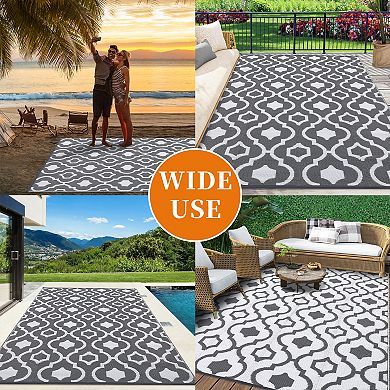 Waterproof & Reversible Outdoor Patio Rug Lightweight Plastic Straw Mat, Collapsible & Portable
