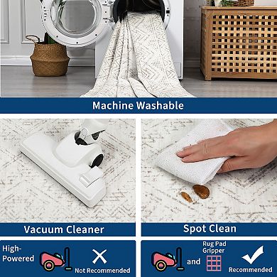 Washable Area Rug Large Geometric Carpet, Non-Slip, Mark Resistant, Low Pile, Soft Accent Rug