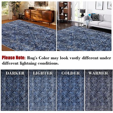 Washable Area Rug Large Geometric Carpet, Non-Slip, Mark Resistant, Low Pile, Soft Accent Rug