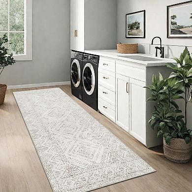 Washable Area Rug Large Geometric Carpet, Non-Slip, Mark Resistant, Low Pile, Soft Accent Rug