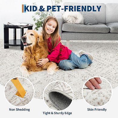 Washable Area Rug Large Geometric Carpet, Non-Slip, Mark Resistant, Low Pile, Soft Accent Rug