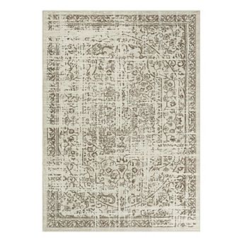 Washable Scalloped Area Rug Modern Bordered, Non-Slip, Mark Resistant Carpet for Living Room