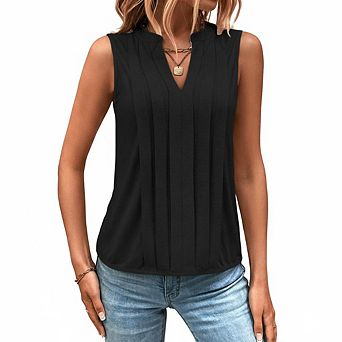 Women's Sleeveless V Neck Blouse Pleated Casual Tank Top Daily Commute Office Shirt